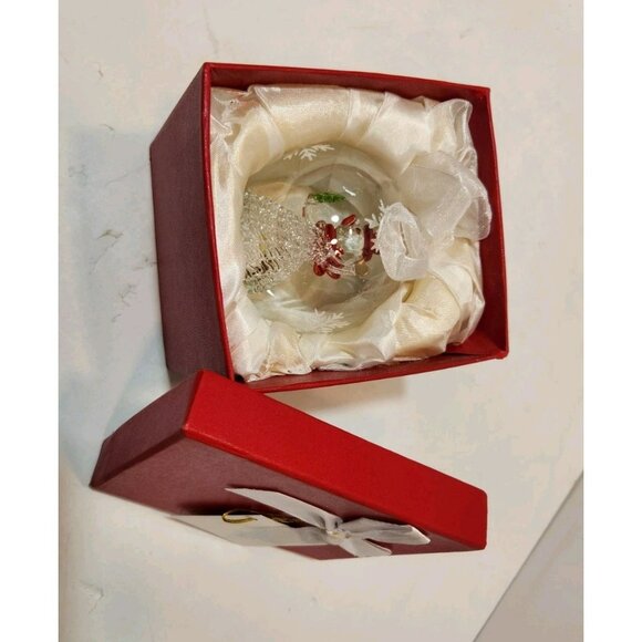 Vtg Spun Glass Snowman Christmas Ornament in Etched Glass Ball  LED Lights NIB - Picture 7 of 8